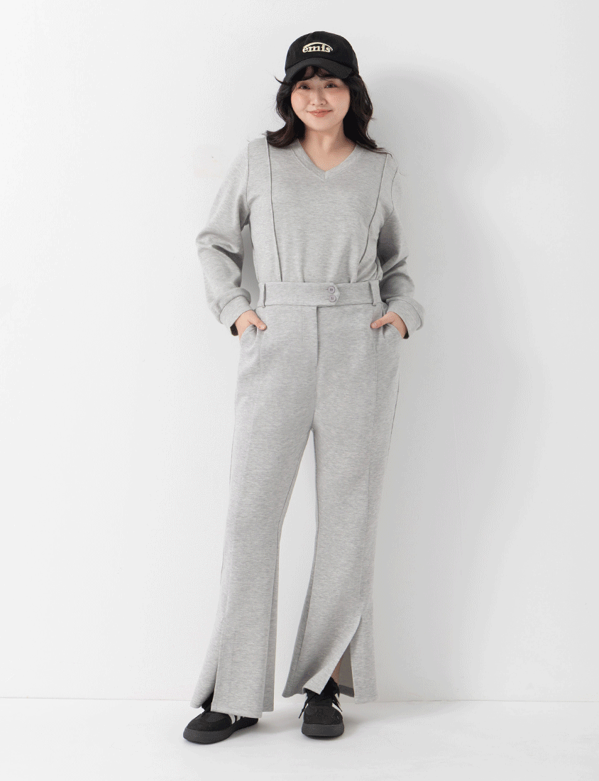 QQ Yogurt Touch Cotton Asymmetric Double-Button Plus Size Flare Pants
