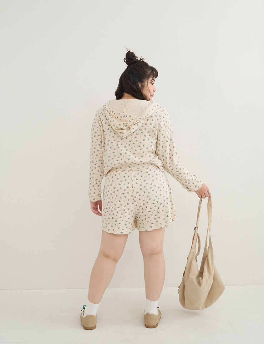 Sweet Floral Waffle Plus Size Shorts