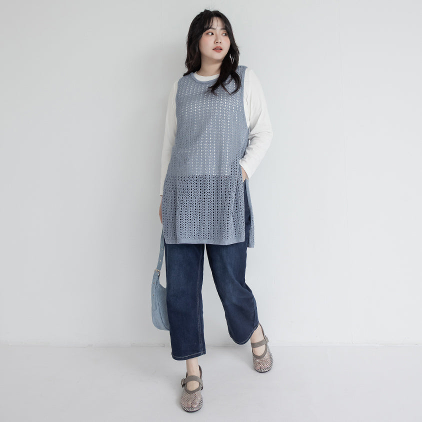 Japanese Style Layered Knit Cutout Plus Size Two-Piece Set