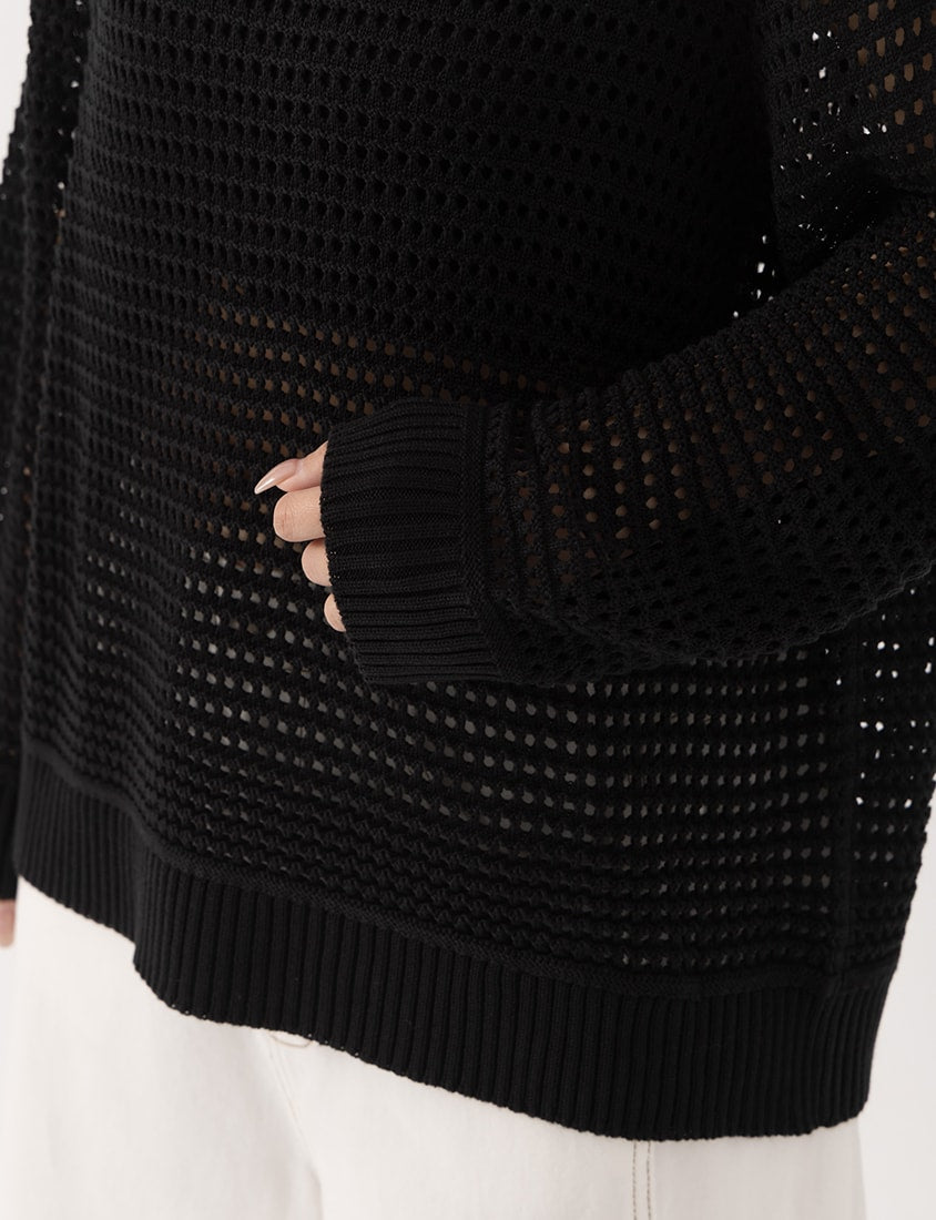 Anti-Pilling Cutout Hollow Collar Plus Size Knit Top