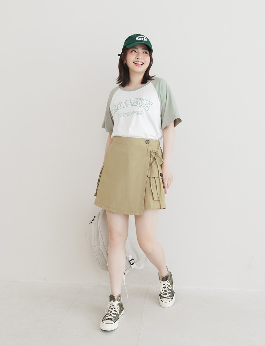 Sweet & Edgy Cargo Side-Tie Pocket Plus Size Mini Skirt  (With Inner Pants)
