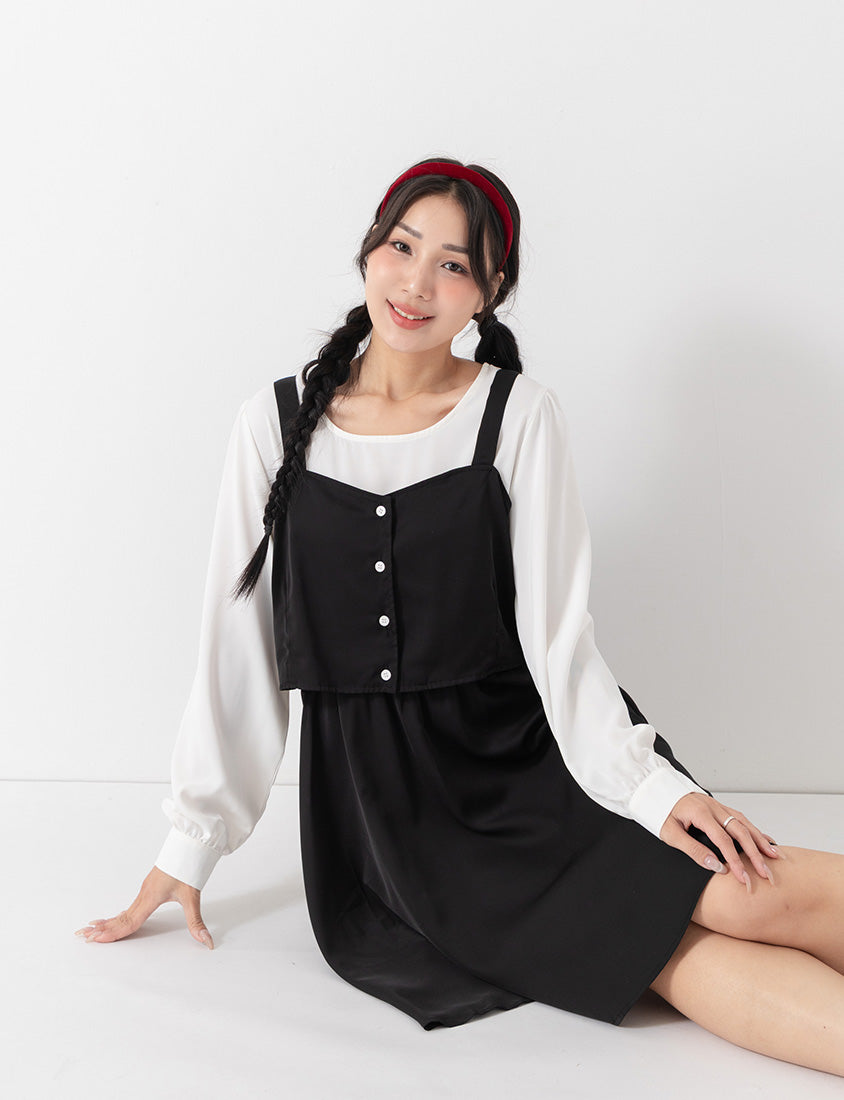 Sweet Slim Fit Faux Two-Piece Plus Size Mini Dress
