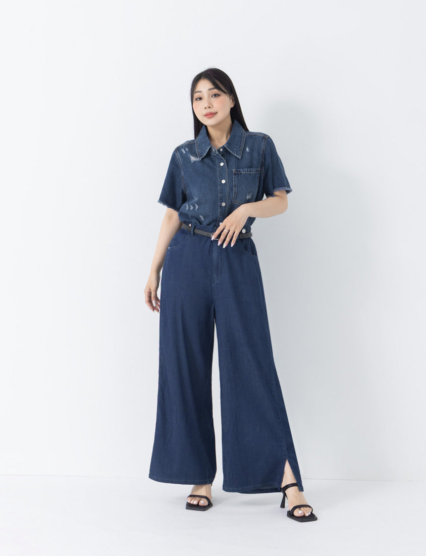 Lightweight Tencel Silky Denim Slit Plus Size Pants