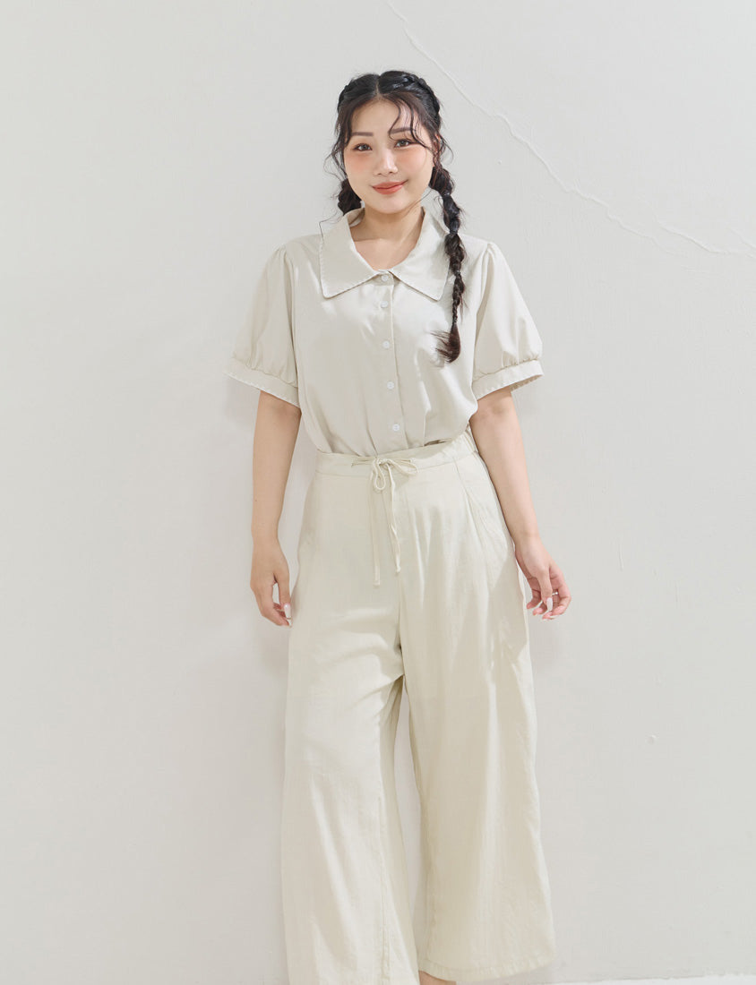 Contrast Embroidered Lace Puff Sleeve Plus Size Shirt