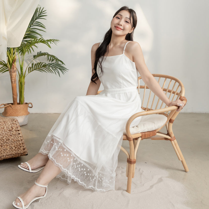 Romantic Adjustable Mesh Plus Size Cami Maxi Dress
