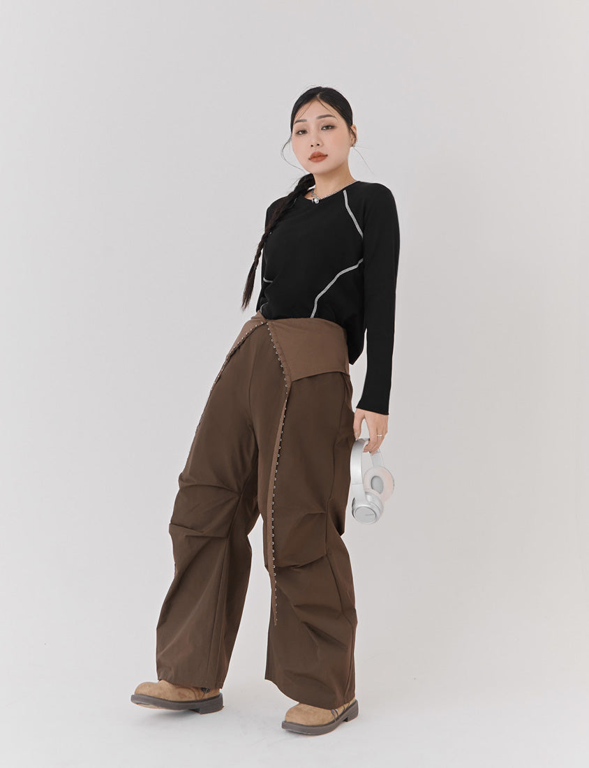 Round Neck Colorblock Topstitch Plus Size Slim Fit Top