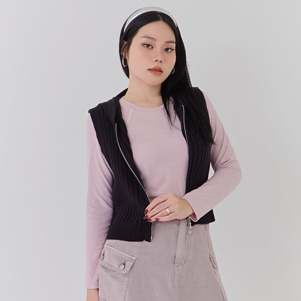 Double-Zip Hooded Plus Size Knit Vest