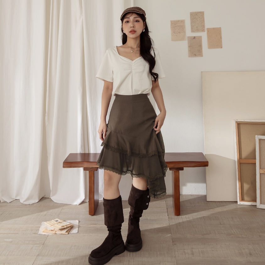 MUA! Layered Asymmetrical Lace Textured Plus Size Mini Skirt