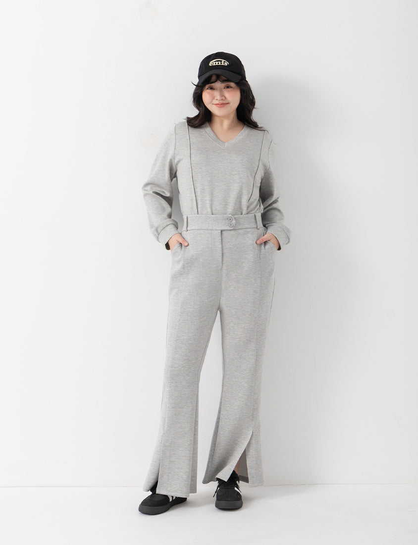 QQ Yogurt Touch Cotton Asymmetric Double-Button Plus Size Flare Pants