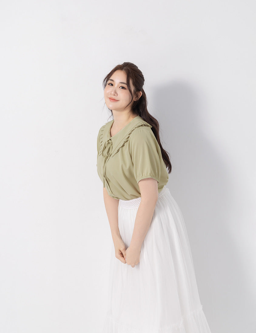 Statement Oversized Collar Tie-Waist Chiffon Plus Size Blouse