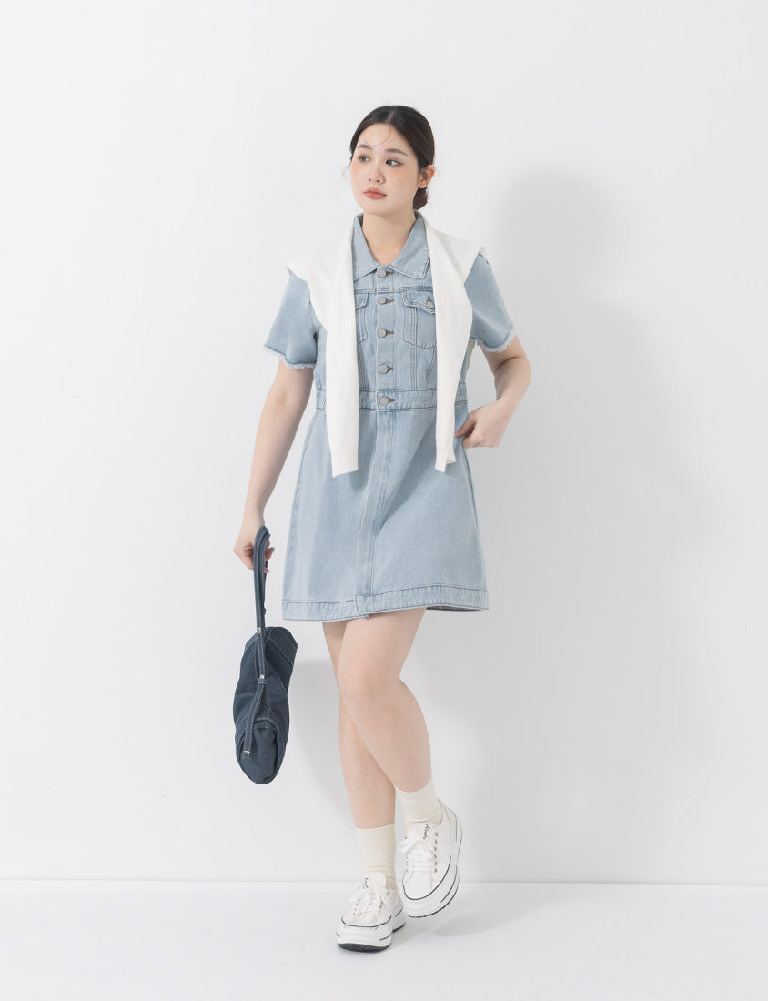 2-Way Stitch Detail Plus Size Denim Mini Dress