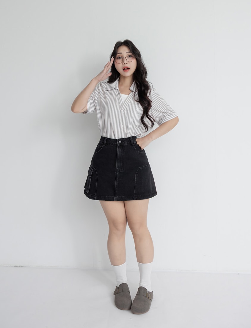 Faux Two Piece Stripe Collar Plus Size Top