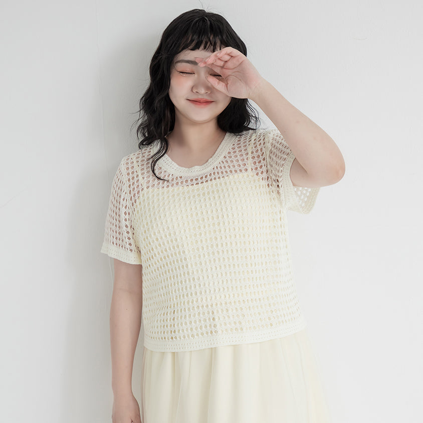 Summer Hollow Knit Short Sleeve Plus Size Top
