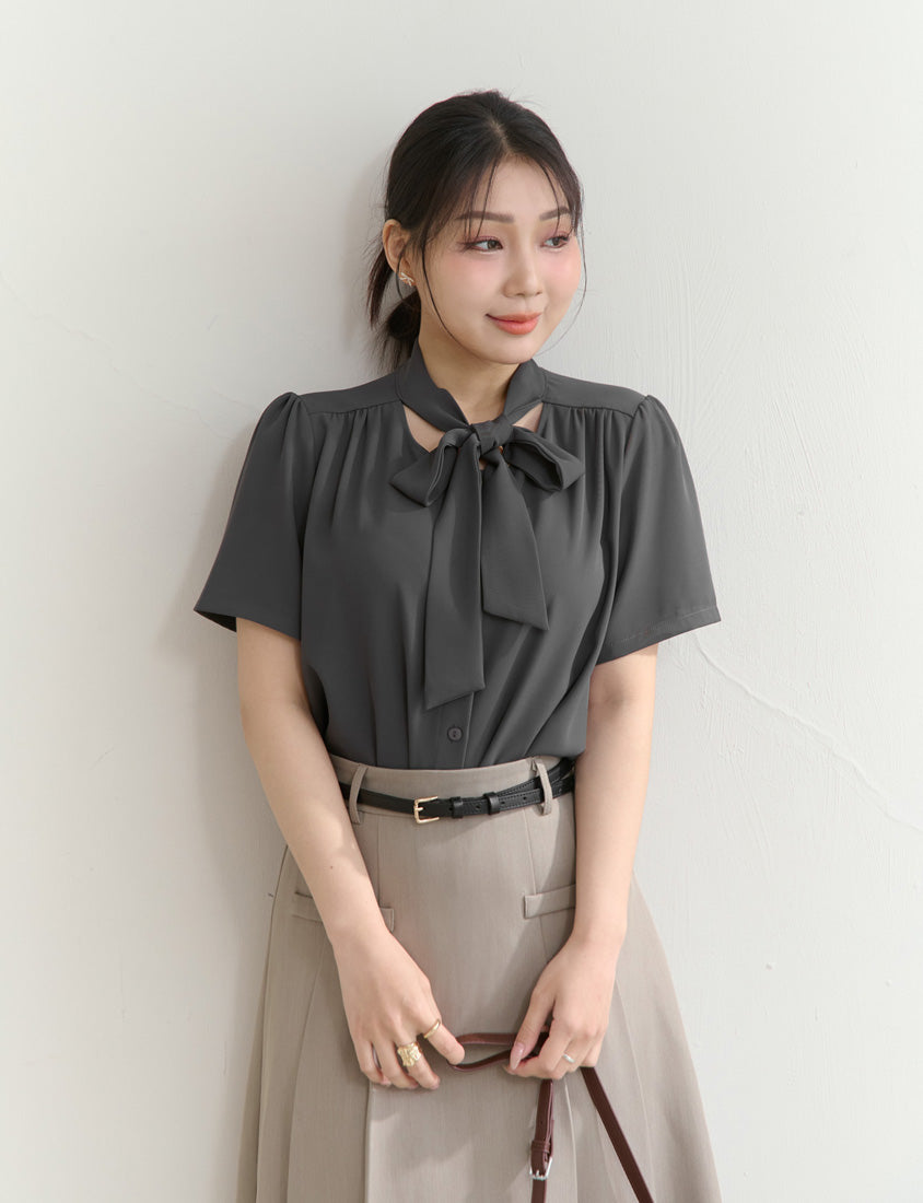 MISS. Elegant Tie-Front Pleated Plus Size Chiffon Top