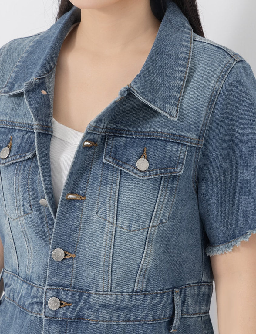 2-Way Stitch Detail Plus Size Denim Mini Dress
