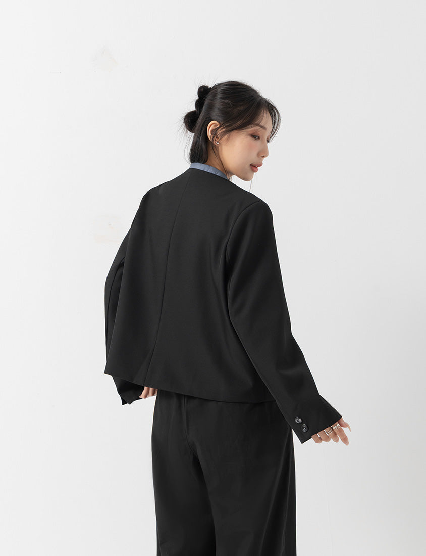 MISS. Chic Faux Two-Piece Collarless Suit Plus Size Jacket