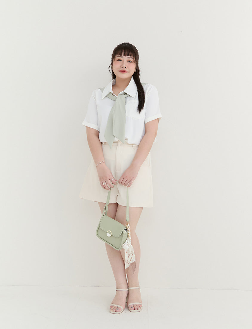 MISS. Morandi Faux Two Piece Plus Size Shirt (With Shawl)