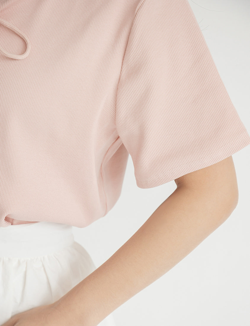 Ruffle Trim Ribbed Tie Front Short Sleeve Plus Size Top