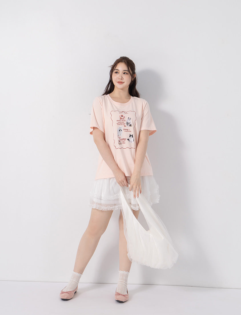 Cute Cat Print Oversized Plus Size Tee
