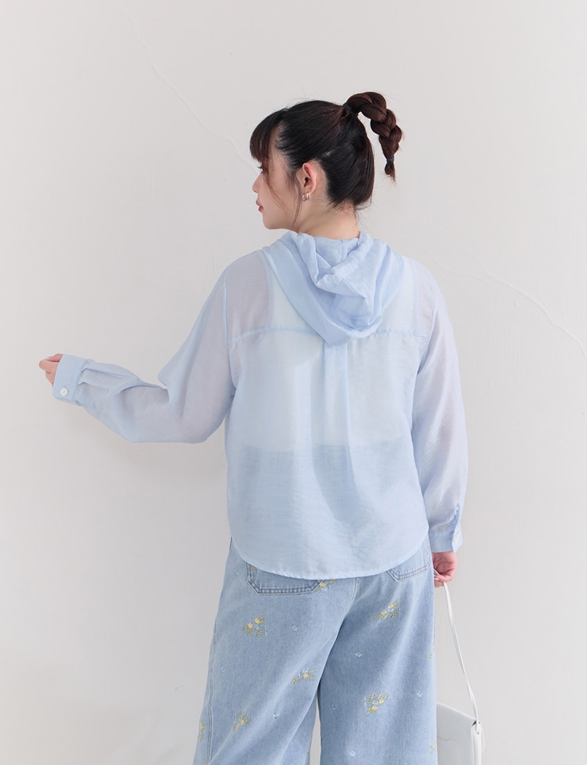 Cute Bow Pocket Sheer Hooded Plus Size Jacket