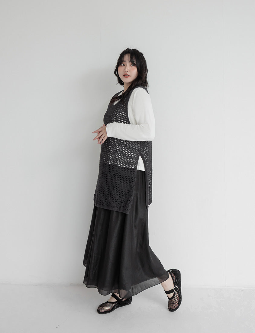 Japanese Style Layered Knit Cutout Plus Size Two-Piece Set