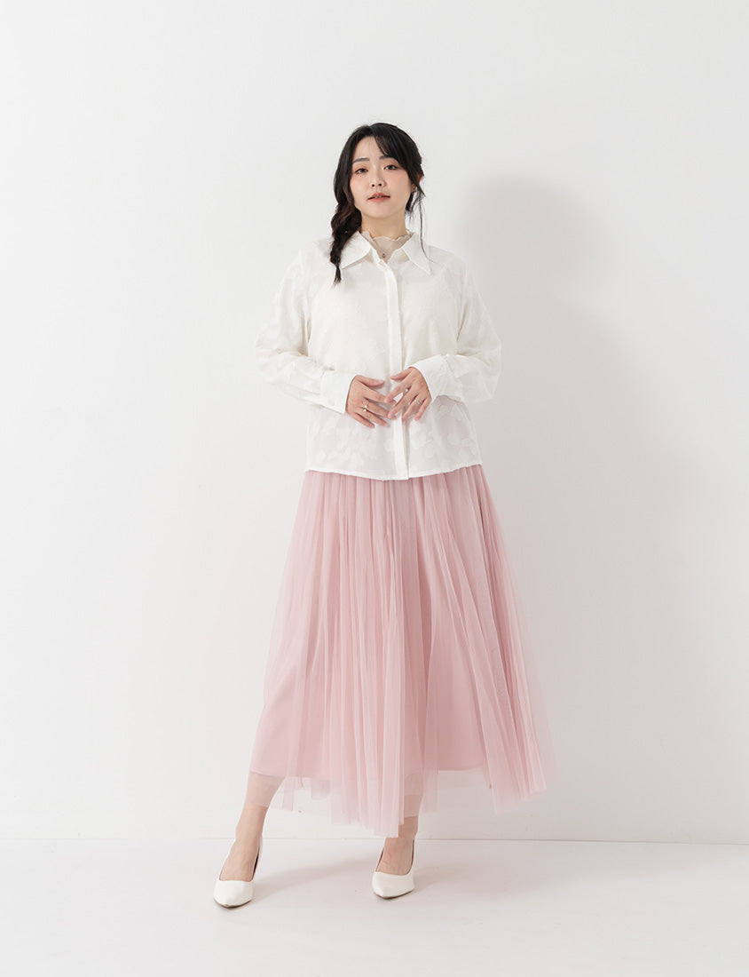 MISS. Japanese-Inspired Lace Sheer Jacquard Plus Size Shirt