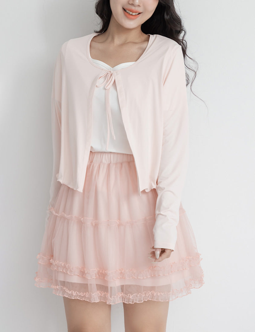 Romantic Ruffle Trim Mesh Tiered Plus Size Mini Skirt