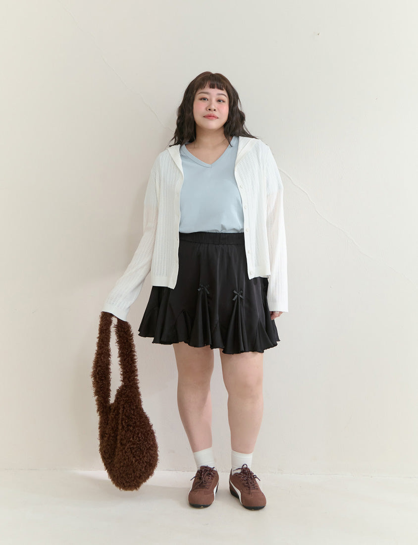 Openwork Knit Hooded Button-Up Plus Size Long Sleeve Cardigan
