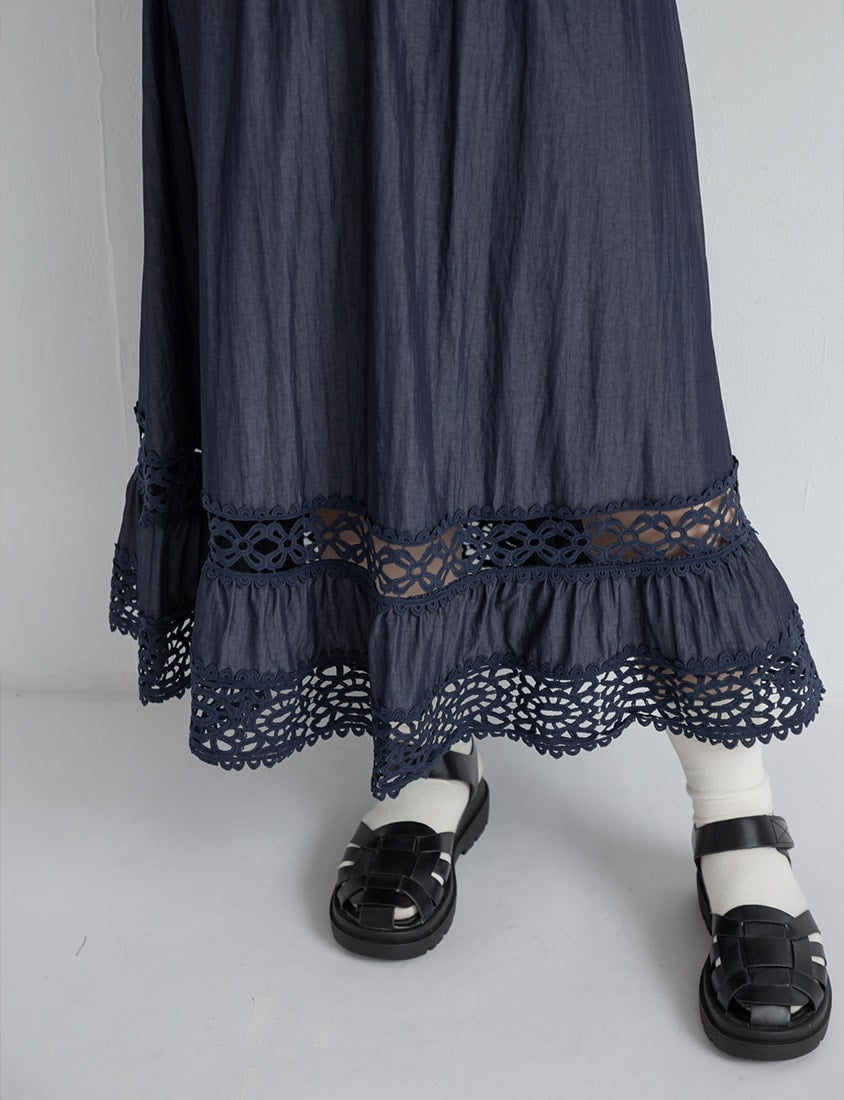 Panelled Lace Tiered Plus Size Maxi Skirt