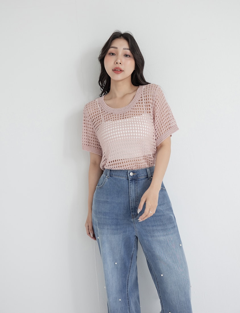 Summer Hollow Knit Short Sleeve Plus Size Top