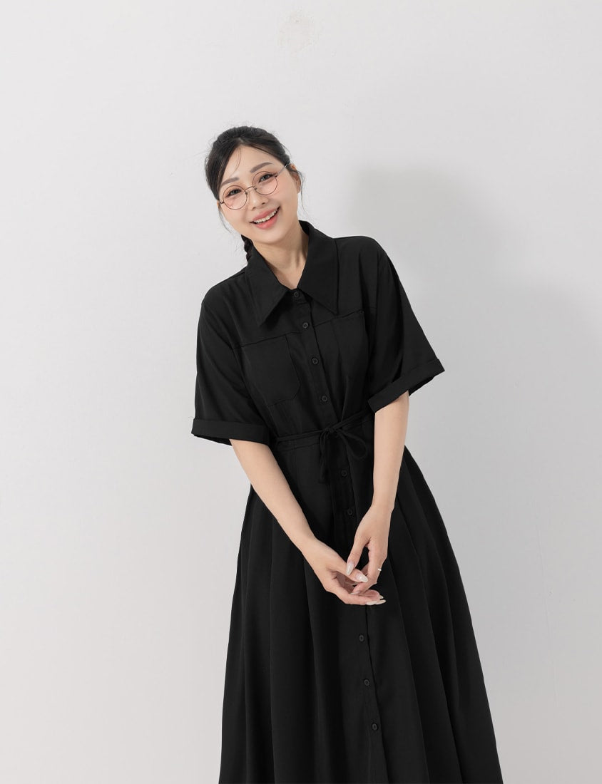 Vintage Japanese Style Button-Up Collar Plus Size Maxi Dress
