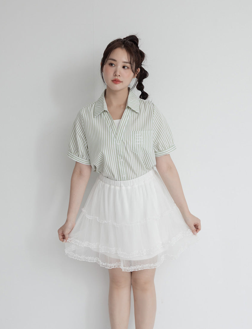 Faux Two Piece Stripe Collar Plus Size Top