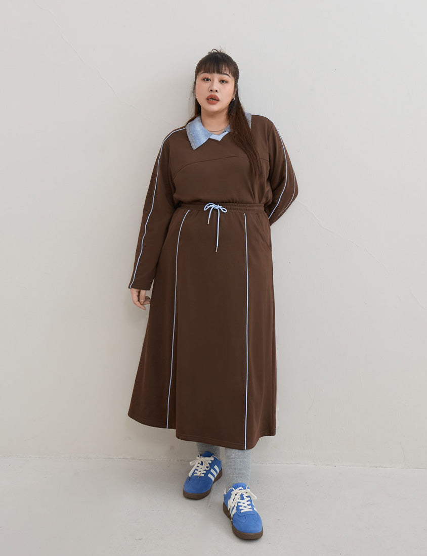 American Sporty Colorblock Piped Plus Size Maxi Skirt