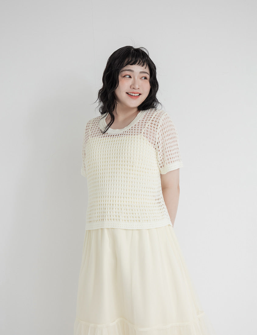 Summer Hollow Knit Short Sleeve Plus Size Top
