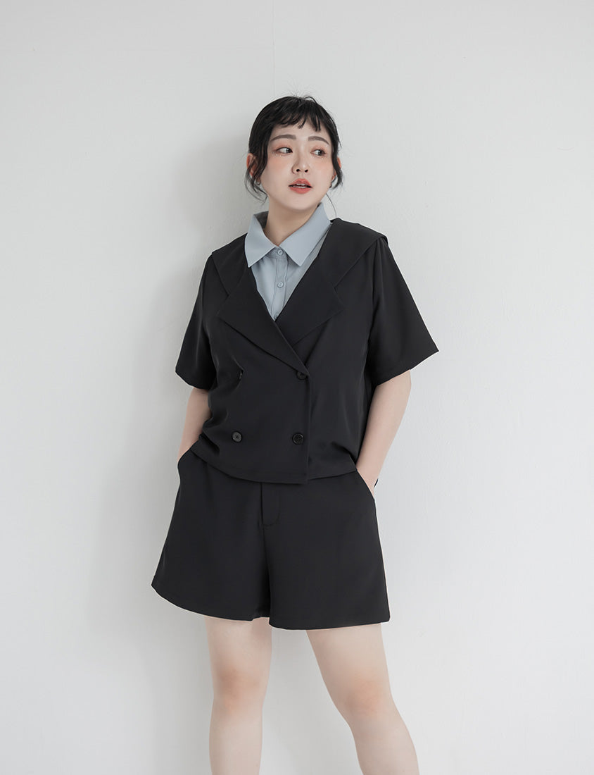 MISS. Silky Cooling Sailor Collar Plus Size Blazer