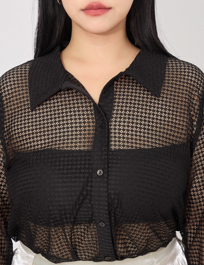 MORE U Textured Geometric Cut-Out Plus Size Shirt