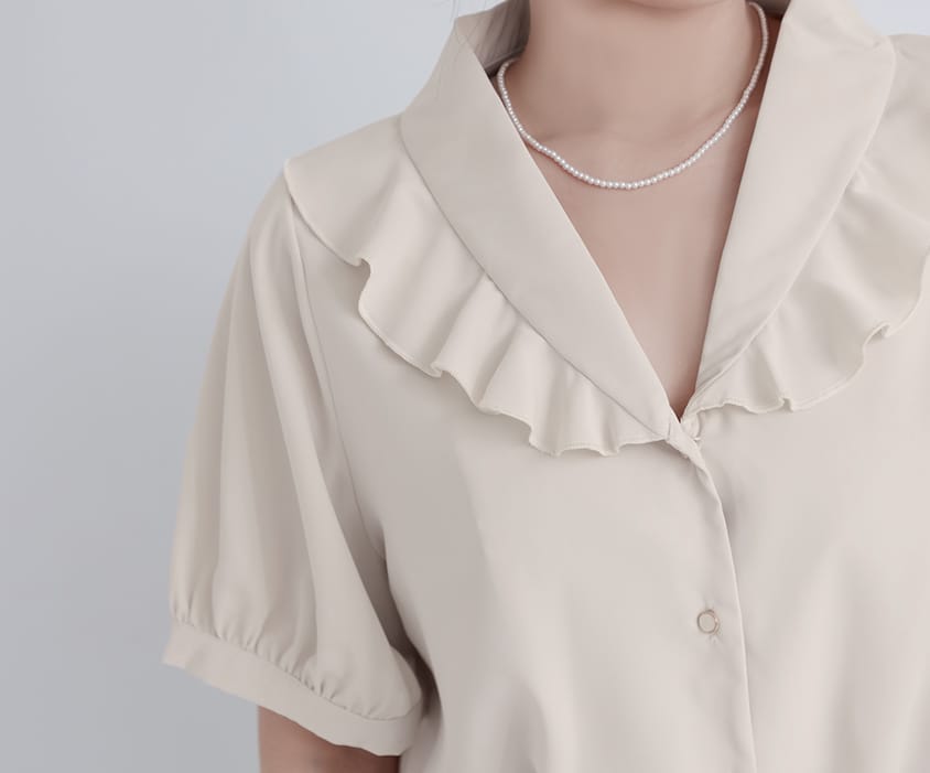 MISS. Korean-Style V-Neck Big Ruffled Puff Sleeve Plus Size Blouse