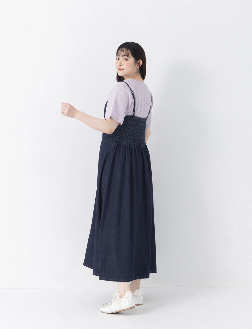 Tencel Silky Denim Faux Button Strap Plus Size Maxi Dress