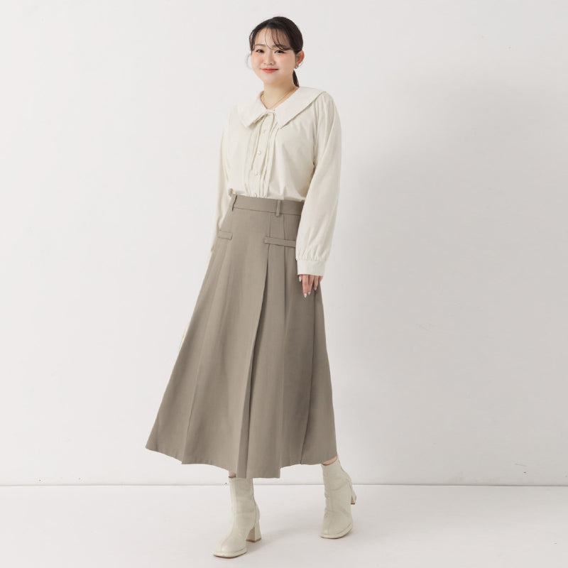 MISS. Elegant Velvet Collar Plus Size Long Sleeve Shirt