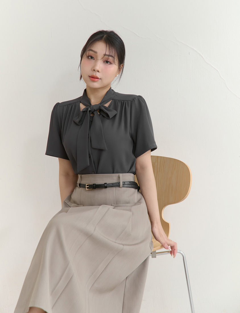 MISS. Elegant Tie-Front Pleated Plus Size Chiffon Top