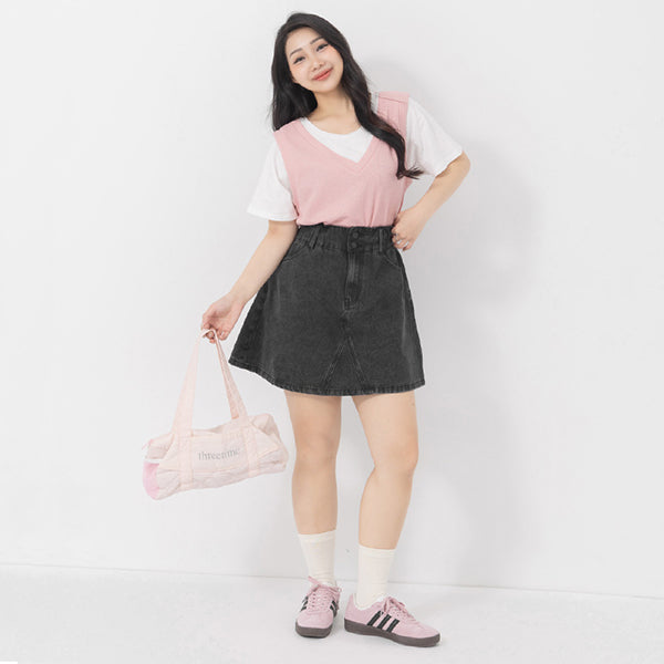 Ultra High Waist Tummy Flattering Plus Size A-Line Denim Skirt