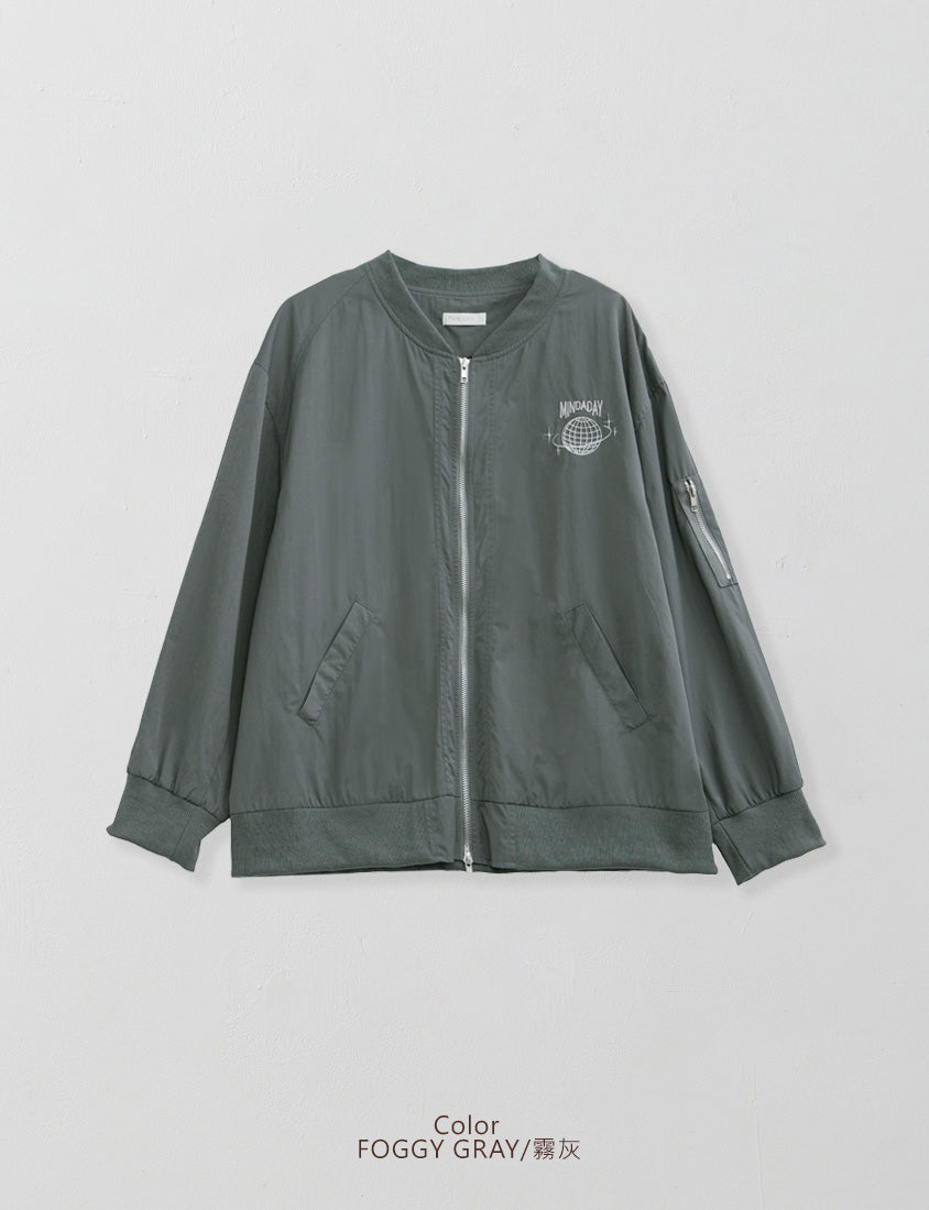Future Planet Embroidered Relaxed Plus Size Bomber Jacket (Unisex) (MIND.A.DAY Collaboration)