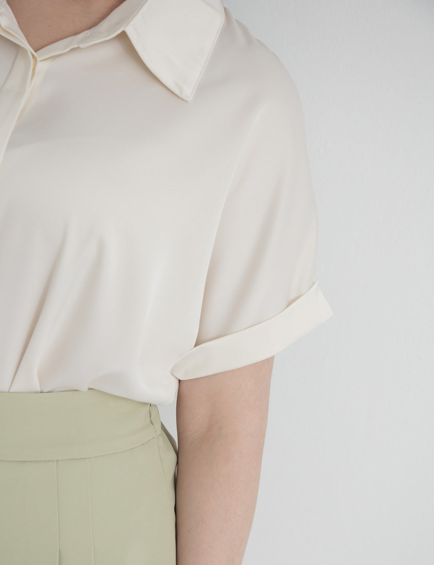 MISS. Minimal Satin Rolled Sleeve Plus Size Shirt