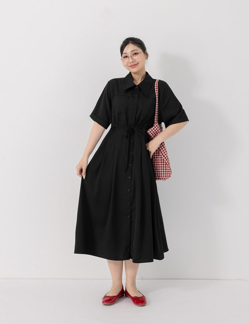 Vintage Japanese Style Button-Up Collar Plus Size Maxi Dress