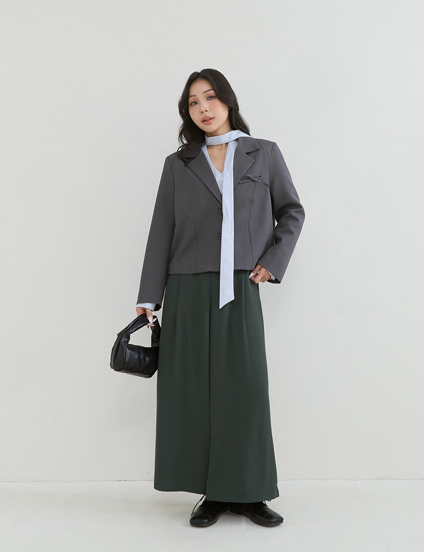 Asymmetrical Waist Pleated Chiffon Wide Leg Plus Size Pants