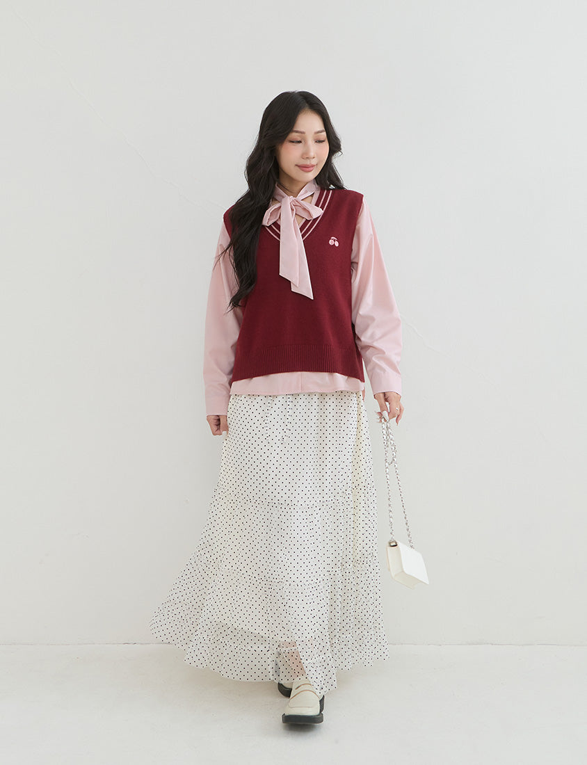 Preppy Cherry Embroidered Cropped Knit Plus Size Vest
