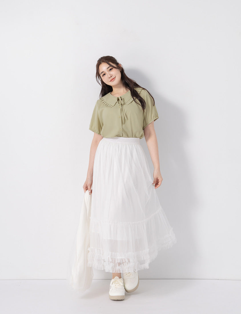 Statement Oversized Collar Tie-Waist Chiffon Plus Size Blouse