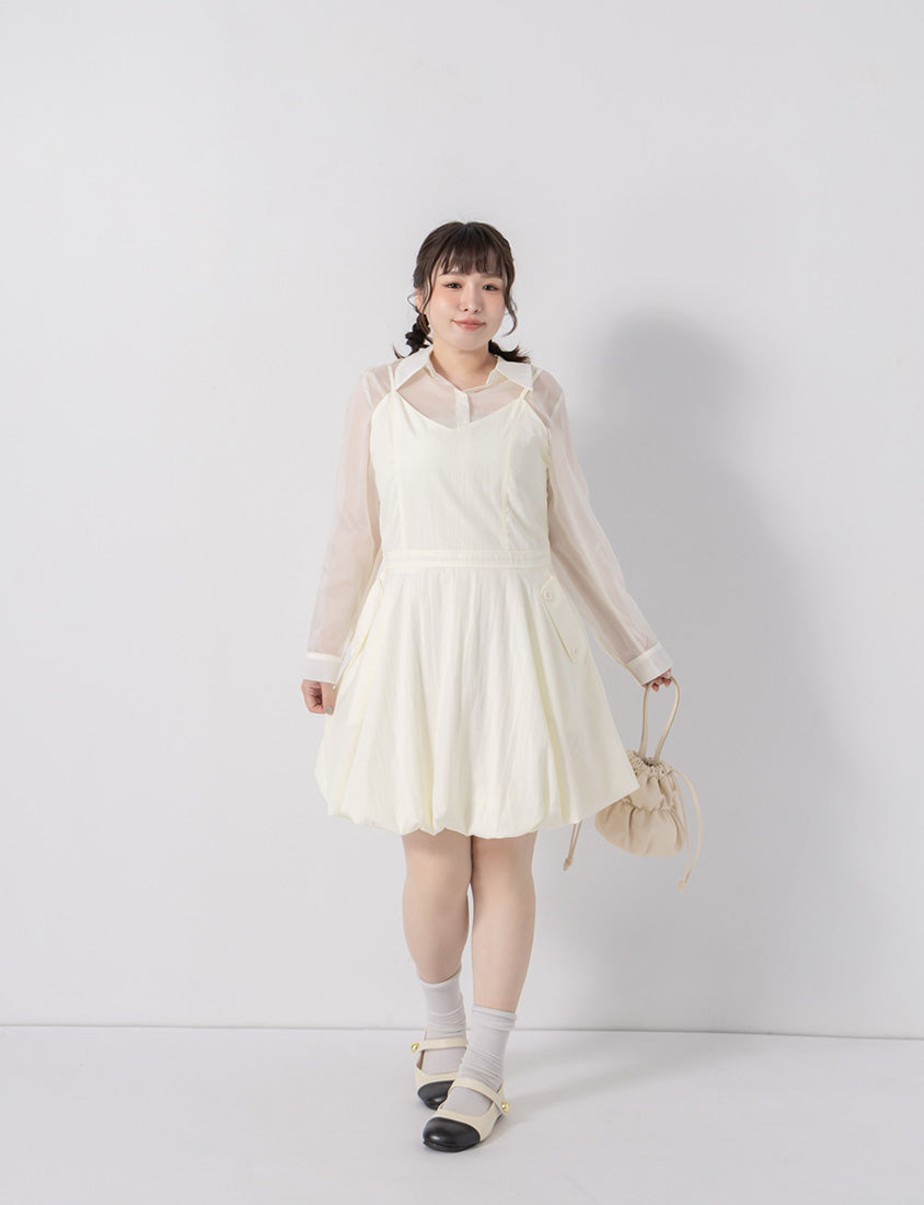Cute Bubble Hem Adjustable Strap Plus Size Mini Dress