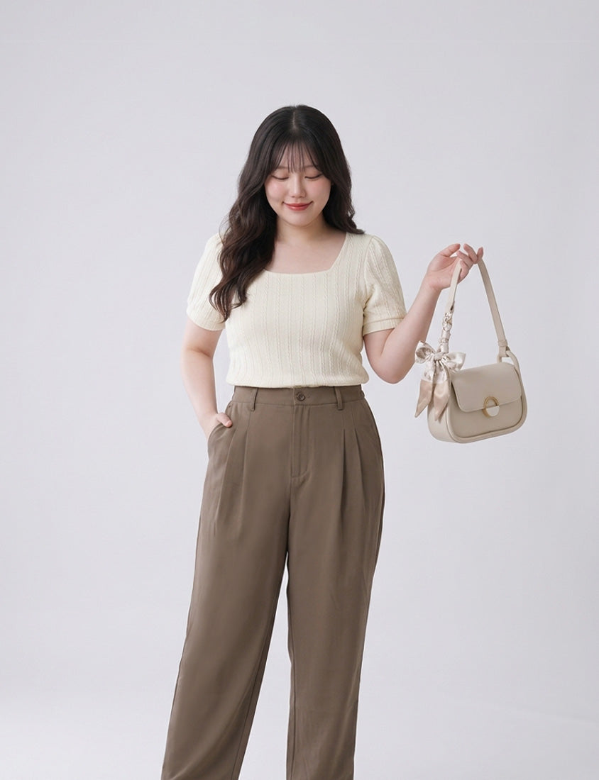 MISS. Slim Fit Square Neck Cable Knit Short Sleeve Plus Size Top