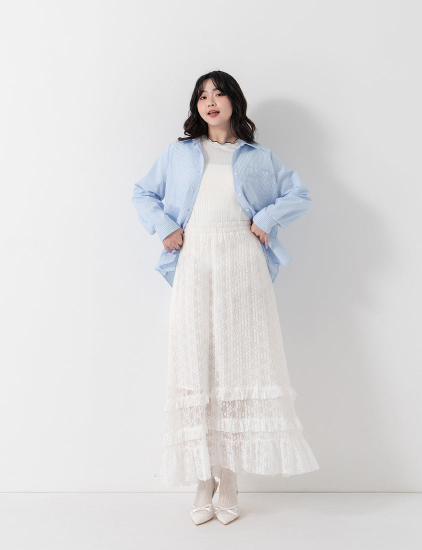 Textured Crinkle Stripe Plus Size Shirt